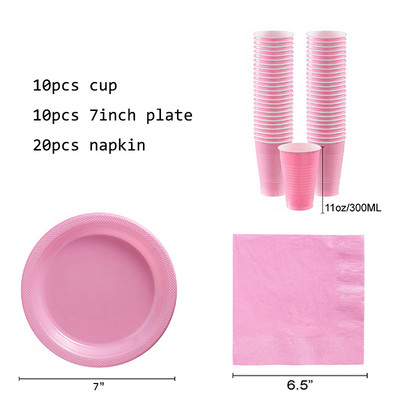Decoratune pentru petrecerea de zi de naștere din plastic roz pur Farfuri de unică folosință Față de masă Primul aniversare Copii Petrecere Baby Shower Rechizite pentru petreceri
