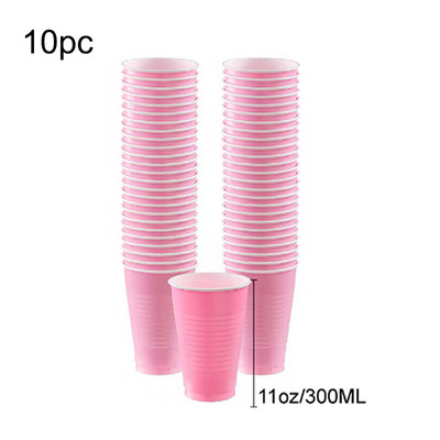 Decoratune pentru petrecerea de zi de naștere din plastic roz pur Farfuri de unică folosință Față de masă Primul aniversare Copii Petrecere Baby Shower Rechizite pentru petreceri