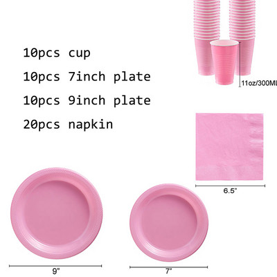 Decoratune pentru petrecerea de zi de naștere din plastic roz pur Farfuri de unică folosință Față de masă Primul aniversare Copii Petrecere Baby Shower Rechizite pentru petreceri
