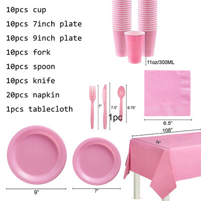 Decoratune pentru petrecerea de zi de naștere din plastic roz pur Farfuri de unică folosință Față de masă Primul aniversare Copii Petrecere Baby Shower Rechizite pentru petreceri