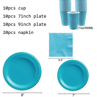 Plava jednobojna garnitura za zabavu Jednokratni plastični tanjur šalica Stolnjak Rođendanska zabava Dekoracija vjenčanja 10 osoba Potrepštine za odrasle