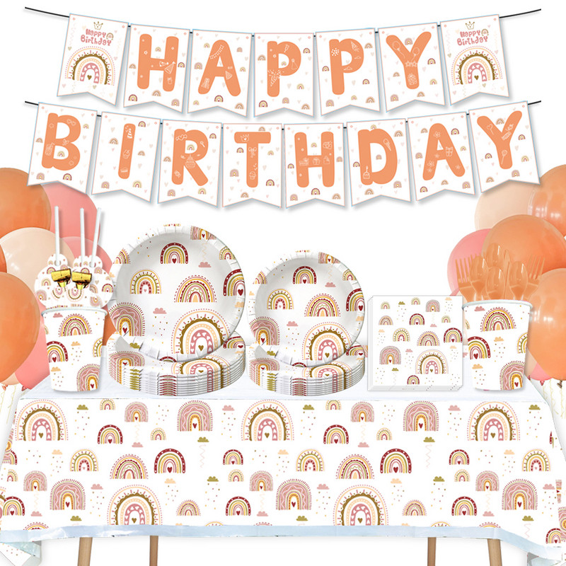 Bohemian Boho Rainbow Oprema za rođendane Stol Ukrasi za vjenčanje Tanjuri Šalice Salvete Baloni za djevojčice Baby Shower Bohe