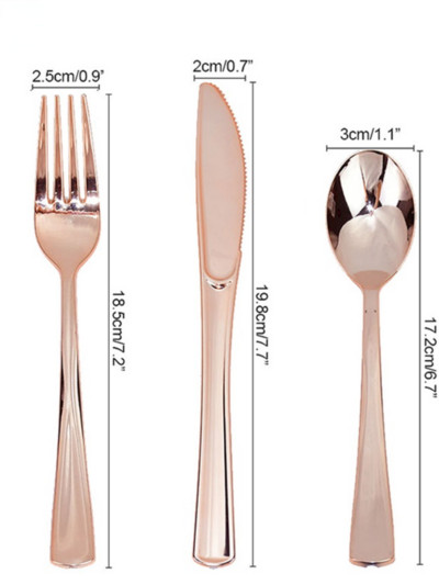 18 kom. Plastično posuđe od ružičastog zlata za jednokratnu upotrebu, noževi za desert, vilice, žlice, pribor za jelo, set pribora za jelo, vjenčanje, rođendan, dekoracija