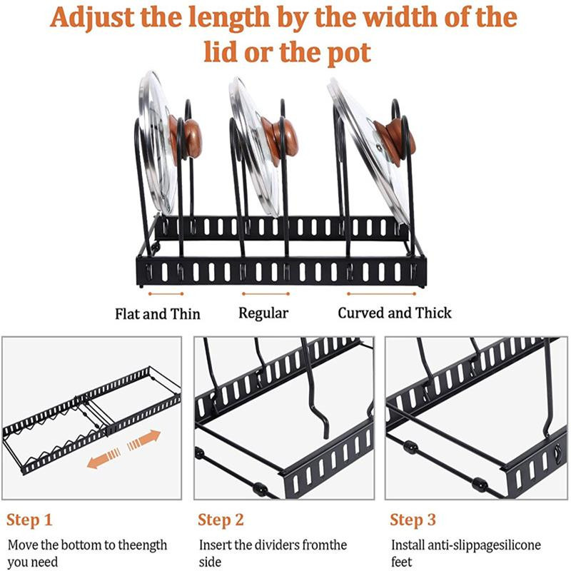 Köögikoristaja Roostevabast terasest poti kaanehoidja Laiendatav pannipoti kaane lõikelaud Kuivatuskööginõude hoiurest kaanealuse riiul
