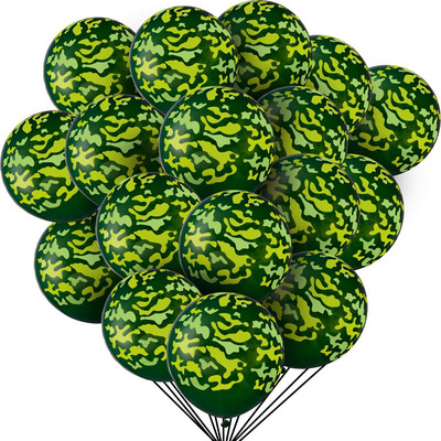 „Camo“ vakarėlio stalo reikmenys Popieriniai lėkštės Puodeliai Servetėlės Kariškio gimtadienio dekoras Reklamjuostė Kamufliažas Latekso Balionai Kariuomenės tortų viršus