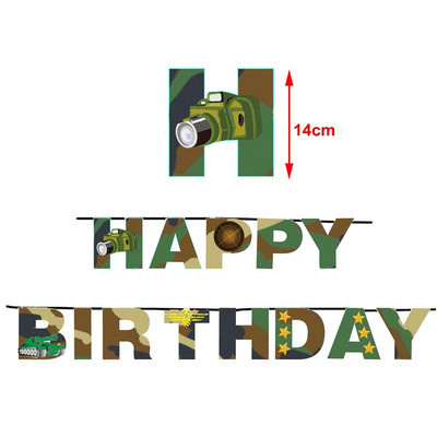 „Camo“ vakarėlio stalo reikmenys Popieriniai lėkštės Puodeliai Servetėlės Kariškio gimtadienio dekoras Reklamjuostė Kamufliažas Latekso Balionai Kariuomenės tortų viršus