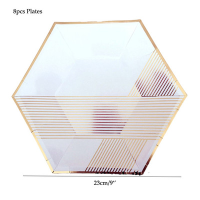 Bandă de aur trandafir pentru petrecere de aniversare farfurii de hârtie/cești/șervețel de decorare pentru petrecerea de aniversare pentru adulți, fată, băiat, veselă de unică folosință, paie