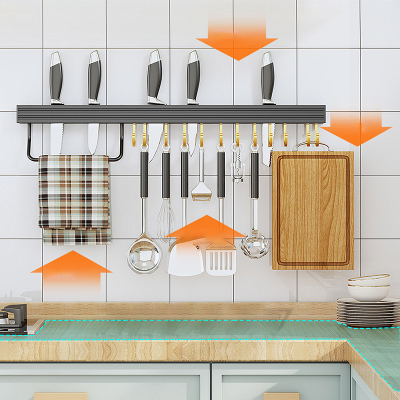 Toruvaba seinale kinnitatav köögiriide, must ja kuldne hoiurest Lõikelaud Konks ruum Alumiiniumist organiseerimisriistad