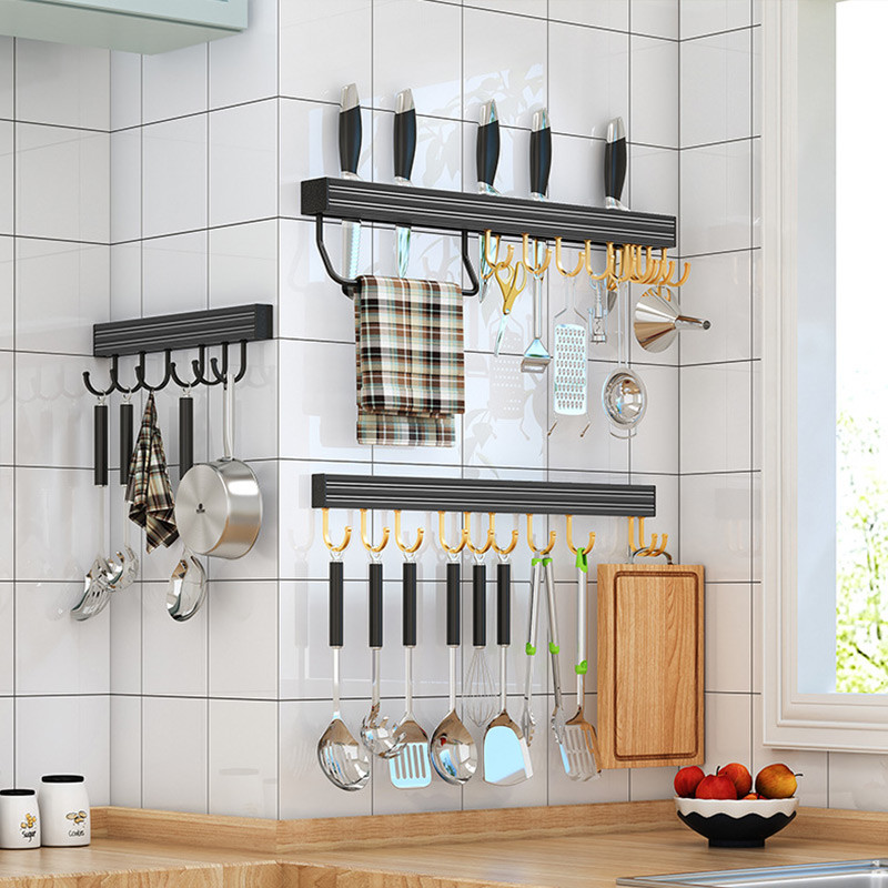 Toruvaba seinale kinnitatav köögiriide, must ja kuldne hoiurest Lõikelaud Konks ruum Alumiiniumist organiseerimisriistad