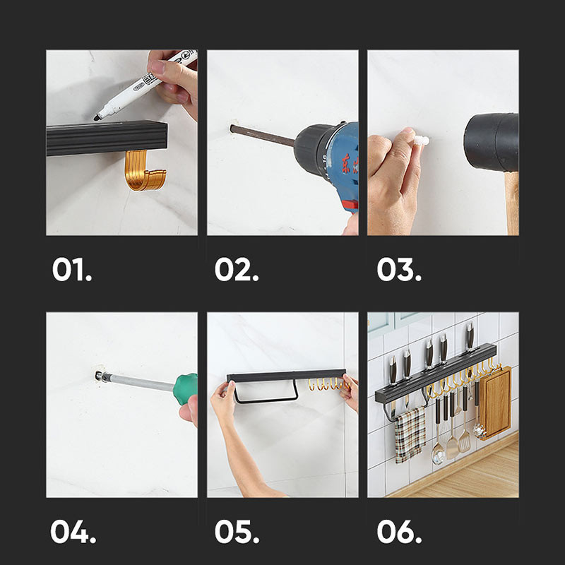 Toruvaba seinale kinnitatav köögiriide, must ja kuldne hoiurest Lõikelaud Konks ruum Alumiiniumist organiseerimisriistad