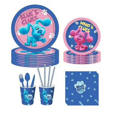 Blues Clues Theme pentru petrecere de aniversare Accesorii pentru decorare pentru câine cu pete albastre, farfurie, farfurie, șervețele pentru baby shower, baloane, favoruri pentru copii