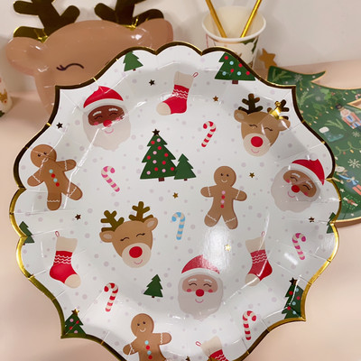 8 Gostiju Jednokratno posuđe za božićnu zabavu Crtić Elk Božićno drvce Papirnati tanjuri Šalice Dječji pribor za zabavu za sretan Božić