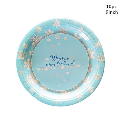 10 gostiju Smrznuto posuđe za rođendan Plava pahuljica Tanjur Šalica Salveta Potrepštine za božićnu zabavu Snijeg Led Zamrznuta tema Parti Decor