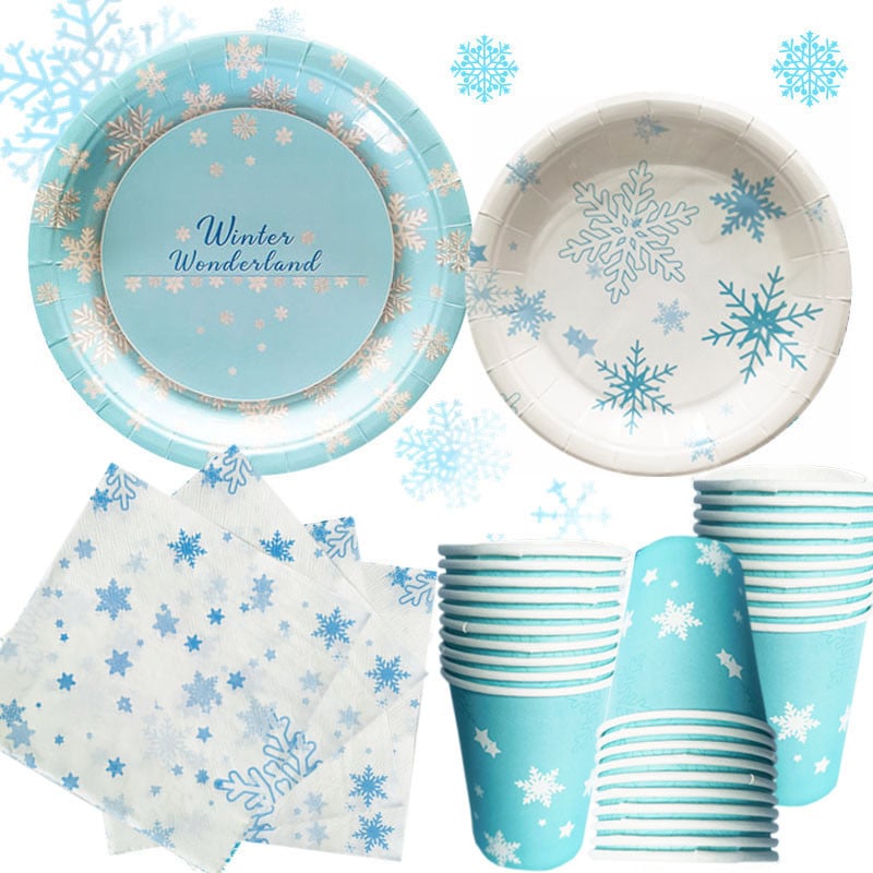 10 gostiju Smrznuto posuđe za rođendan Plava pahuljica Tanjur Šalica Salveta Potrepštine za božićnu zabavu Snijeg Led Zamrznuta tema Parti Decor