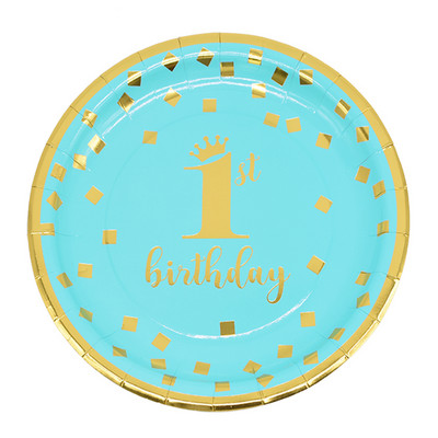 ONE Set 1st Year Old Plavi jednokratni pribor za jelo Tanjuri Šalice Salvete Dekoracije za dječačku zabavu za prvi rođendan Dječji pribor za BABY zabavu