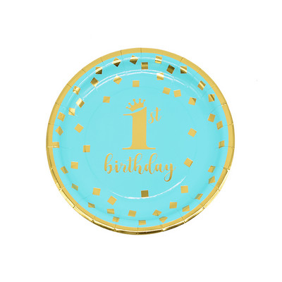 ONE Set 1st Year Old Plavi jednokratni pribor za jelo Tanjuri Šalice Salvete Dekoracije za dječačku zabavu za prvi rođendan Dječji pribor za BABY zabavu