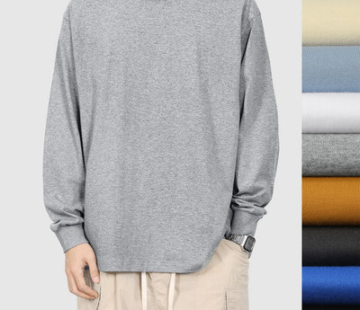 Men`s casual blouse with long sleeves and O-neck