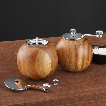 Нов стил, усъвършенствана кръгла топка, дървена мелница, ръчно смилане с манивела, с основен комплект, ръчна мелница за черен пипер, кухненски консумативи, инструменти