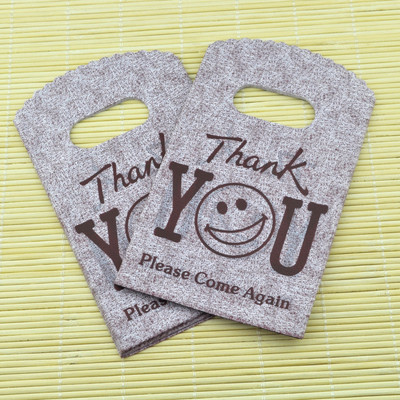 100Pcs/Παρτίδα "Thank You" Σχεδιασμός Coffee Plastic Bag 9x15cm Jewelry Candy Gift Bag with Handles Μικρές πλαστικές σακούλες συσκευασίας