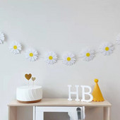 INS-i laste sünnipäevapeo lausriidest päevalillepärja valge karikakra bänner roosa lilleline lipp 1tk