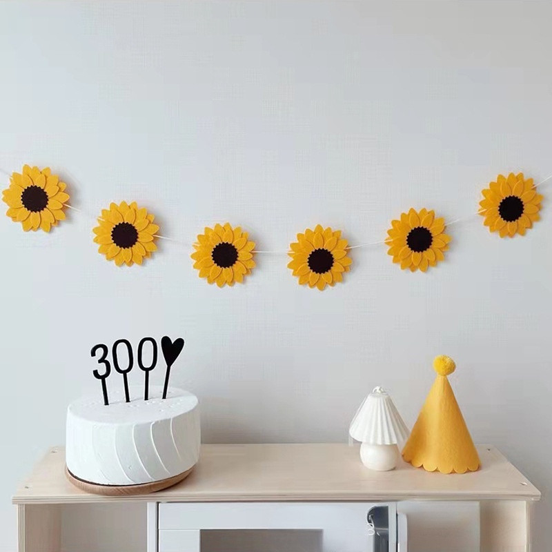 INS-i laste sünnipäevapeo lausriidest päevalillepärja valge karikakra bänner roosa lilleline lipp 1tk