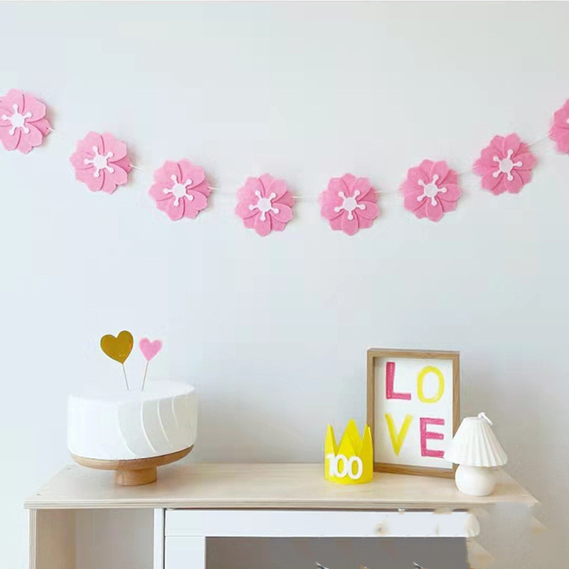 INS-i laste sünnipäevapeo lausriidest päevalillepärja valge karikakra bänner roosa lilleline lipp 1tk