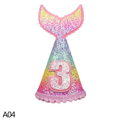 1 buc 1/2/3 șapci de pălărie de ziua de naștere pentru copii pălărie cu sclipici sirenă cu pălărie pentru prima zi de naștere pălărie pentru nou-născut, decorație pentru petrecerea de naștere