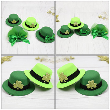 2бр. Денят на Свети Патрик Шапка с леприкон Голяма зелено-бяла раирана трилистна детелина Ирландска кадифена горна шапка Косплей костюм