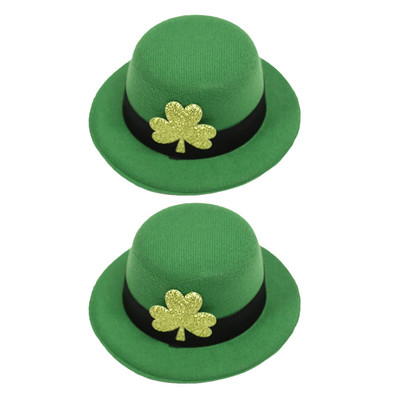 2бр. Денят на Свети Патрик Шапка с леприкон Голяма зелено-бяла раирана трилистна детелина Ирландска кадифена горна шапка Косплей костюм