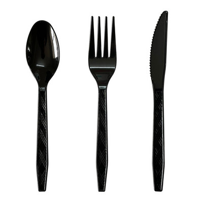 30 τμχ Πλαστικά κουτάλια Πιρούνια Σετ μαχαιριών Μαζικά μαχαιροπίρουνα Μαύρα μαχαιροπίρουνα μιας χρήσης Επαναχρησιμοποιούμενα Πλαστικά επιτραπέζια σκεύη αγωνιστικά προμήθειες γενεθλίων