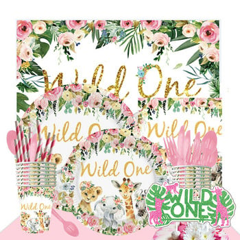 Επιτραπέζια σκεύη μιας χρήσης Wild One Decor Birthday Party Decor Kids Safari Woodland Forest Theme Parti DIY Jungle Baby Shower Girl