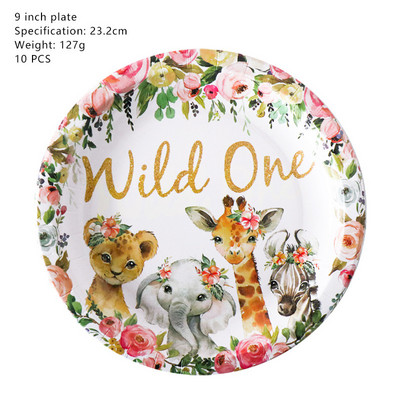 Wild One Jednokratno posuđe za djevojku Dekoracija za rođendansku zabavu Dječji Safari Šumska šuma Tema Parti DIY Jungle Baby Shower Girl