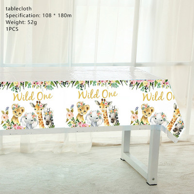 Wild One Jednokratno posuđe za djevojku Dekoracija za rođendansku zabavu Dječji Safari Šumska šuma Tema Parti DIY Jungle Baby Shower Girl