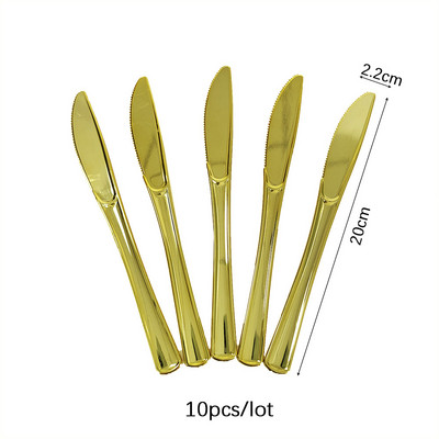 10 komada zlatnog posuđa za jednokratnu upotrebu, plastičnih desertnih noževa, vilica, žlica za vjenčanje, rođendansku zabavu, pribor za jelo