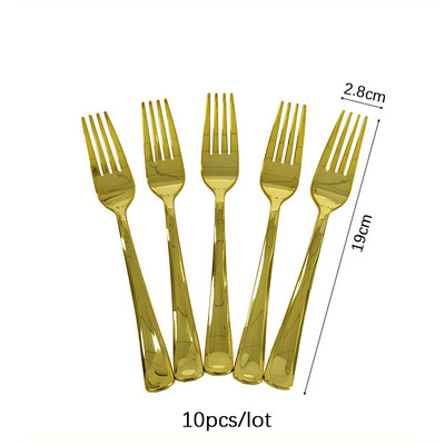 10 komada zlatnog posuđa za jednokratnu upotrebu, plastičnih desertnih noževa, vilica, žlica za vjenčanje, rođendansku zabavu, pribor za jelo