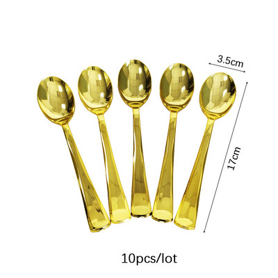 10 komada zlatnog posuđa za jednokratnu upotrebu, plastičnih desertnih noževa, vilica, žlica za vjenčanje, rođendansku zabavu, pribor za jelo