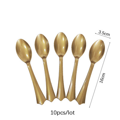 10 komada zlatnog posuđa za jednokratnu upotrebu, plastičnih desertnih noževa, vilica, žlica za vjenčanje, rođendansku zabavu, pribor za jelo