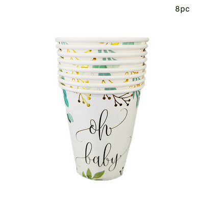 8Gosti Zlatno slovo Oh Dječje jednokratno posuđe Jungle Leaves Salveta Tanjur Šalica Tuširanje dječaka Djevojčica Babyshower Oh Potrepštine za bebe