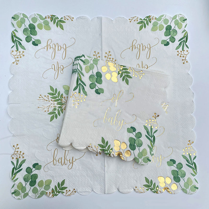 8Gosti Zlatno slovo Oh Dječje jednokratno posuđe Jungle Leaves Salveta Tanjur Šalica Tuširanje dječaka Djevojčica Babyshower Oh Potrepštine za bebe