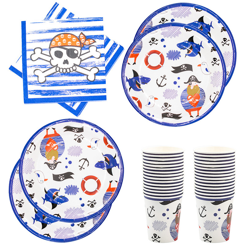 Gusarska tematska zabava Posuđe za jednokratnu upotrebu Pribor za dječju rođendansku zabavu Pirati s Kariba Posuđe za jelo Tanjur Dekoracija salvete
