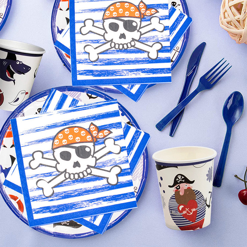 Gusarska tematska zabava Posuđe za jednokratnu upotrebu Pribor za dječju rođendansku zabavu Pirati s Kariba Posuđe za jelo Tanjur Dekoracija salvete