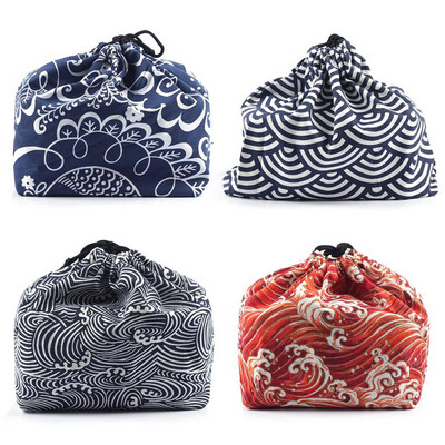 Japanese Style Lunch Box Bag Drawstring Lunch Bag Bento Tote Pouch Portable Children Storage Box Travel Tableware Storage Bag
