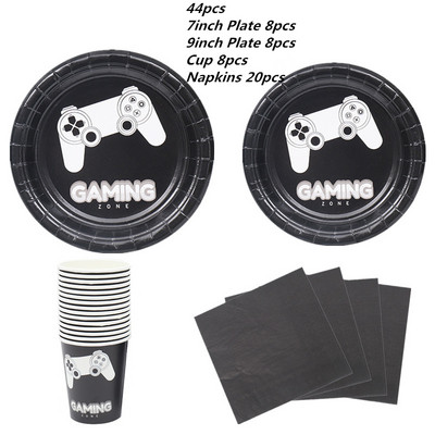 Crni gamepad Game On Theme Party Posuđe za jednokratnu upotrebu Upravljač videoigara Salveta Papirnata čaša Tanjur Dječji pribor za zabavu Decor