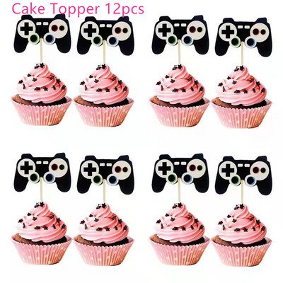 Crni gamepad Game On Theme Party Posuđe za jednokratnu upotrebu Upravljač videoigara Salveta Papirnata čaša Tanjur Dječji pribor za zabavu Decor