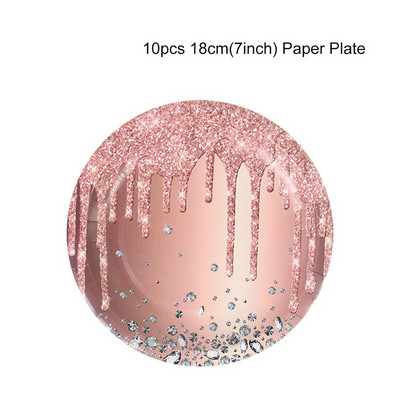 Ružičasto zlatno posuđe za jednokratnu upotrebu Vjenčanje Rođendanska zabava Dekoracija za dječju zabavu Djevojka Nevjesta Posuđe za šalice papirnati tanjur