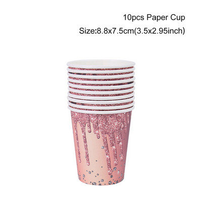 Ružičasto zlatno posuđe za jednokratnu upotrebu Vjenčanje Rođendanska zabava Dekoracija za dječju zabavu Djevojka Nevjesta Posuđe za šalice papirnati tanjur