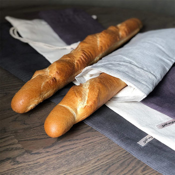 Λινές σακούλες ψωμιού, επαναχρησιμοποιήσιμη τσάντα με κορδόνια για καρβέλι, σπιτική τσάντα αποθήκευσης ψωμιού χειροποίητη, σακούλες λινό ψωμί για μπαγκέτα