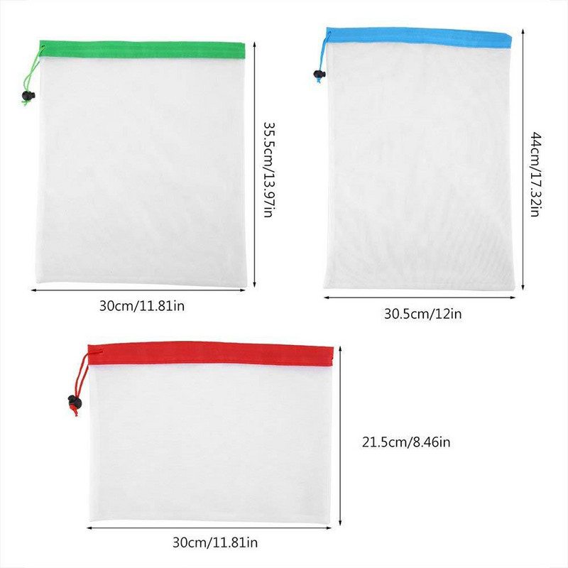 12 ΤΕΜ Φορητές επαναχρησιμοποιούμενες τσάντες παντοπωλείου Φρούτα λαχανικά Παιχνίδια Διάφορα Τσάντα Πλενόμενη Διχτυωτή Βιολογική Τσάντα Χεριού Δίχτυ