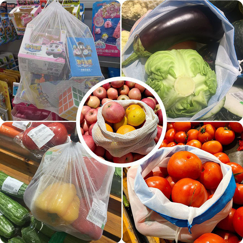 12 ΤΕΜ Φορητές επαναχρησιμοποιούμενες τσάντες παντοπωλείου Φρούτα λαχανικά Παιχνίδια Διάφορα Τσάντα Πλενόμενη Διχτυωτή Βιολογική Τσάντα Χεριού Δίχτυ