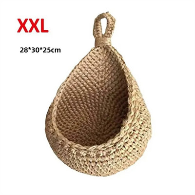 XS-XXL Geantă de depozitare pentru articole diverse, fixată pe perete, coșuri cu fructe, cu legume, pentru agățat pe perete, organizator de bucătărie cu lacrimă ecologică din iută